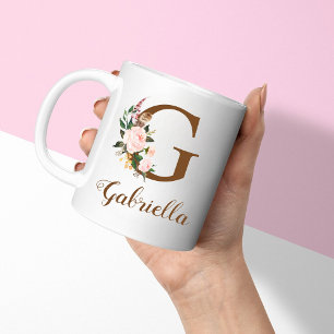 Floral Personalized Bridesmaid Letter G Gift Coffee Mug