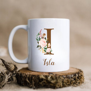 Floral Personalized Bridesmaid Letter I Gift Coffee Mug