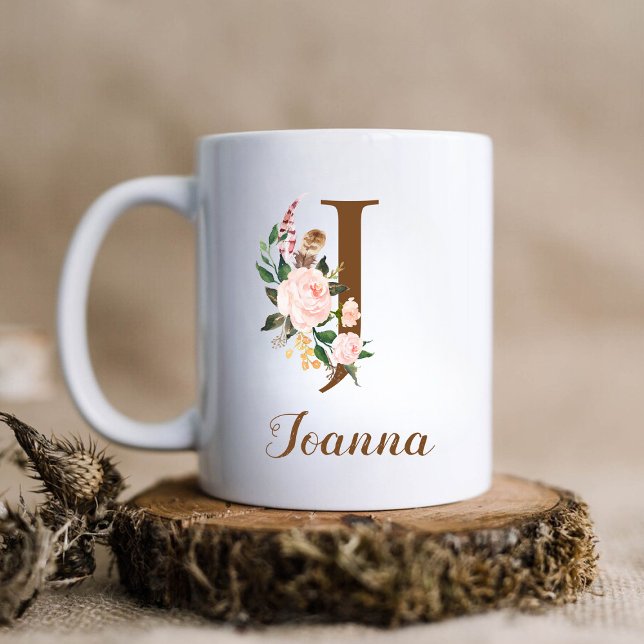 Floral Personalized Bridesmaid Letter J Gift Coffee Mug (Creator Uploaded)
