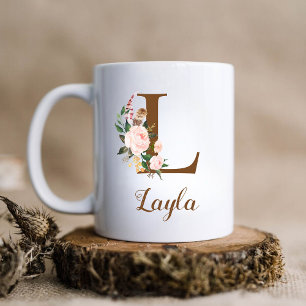 Floral Personalized Bridesmaid Letter L Gift Coffee Mug