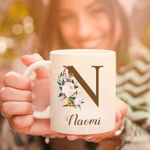 Floral Personalized Bridesmaid Letter N Gift Coffee Mug