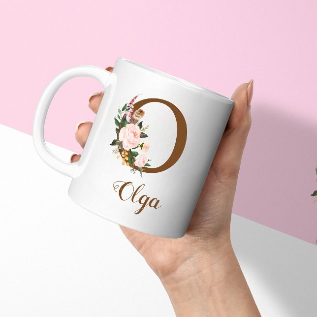 Floral Personalized Bridesmaid Letter O Gift Coffee Mug (Creator Uploaded)
