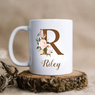 Floral Personalized Bridesmaid Letter R Gift Coffee Mug
