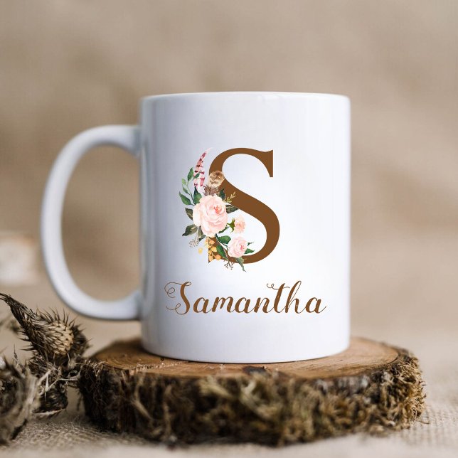 Floral Personalized Bridesmaid Letter S Gift Coffee Mug (Creator Uploaded)