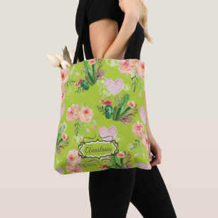 Floral Personalized Cactus Chic Tote Bag