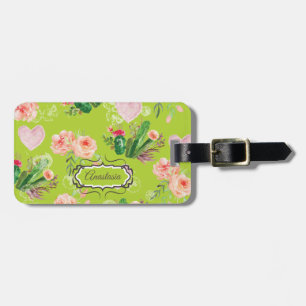 Floral Personalized Cactus Luggage Tag