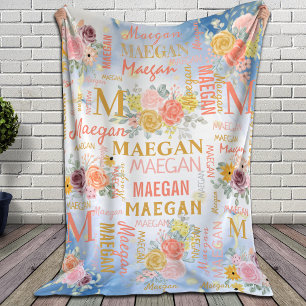 Floral Personalized Collage Name Fleece Blanket