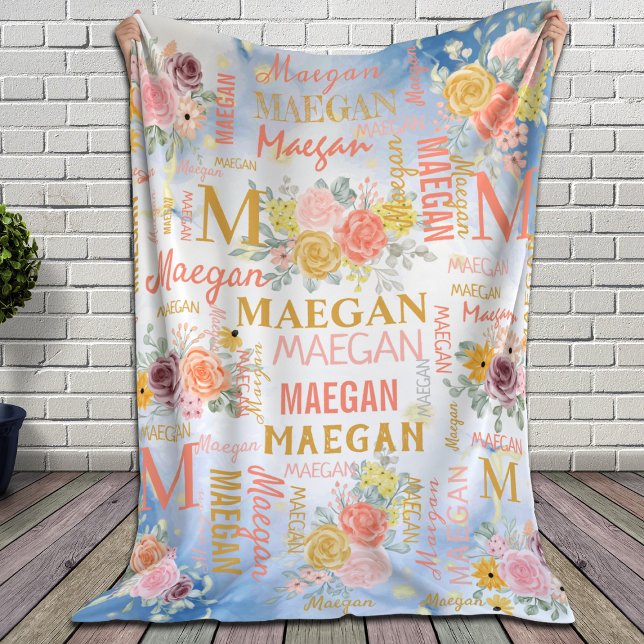 Floral Personalized Collage Name Fleece Blanket (Creator Uploaded)