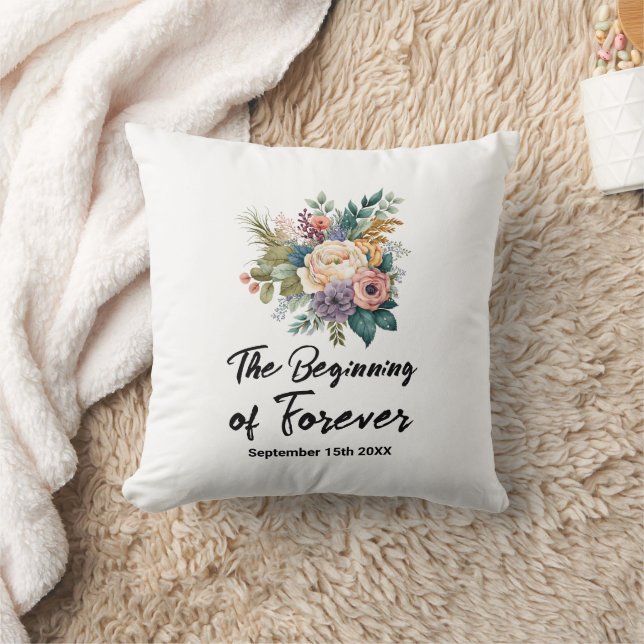 Floral personalized date floral wedding black throw pillow (Blanket)