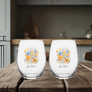 Floral Personalized Drinkware Set for Grandma Stemless Wine Glass