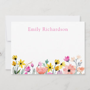 Floral Personalized Flat Note Card