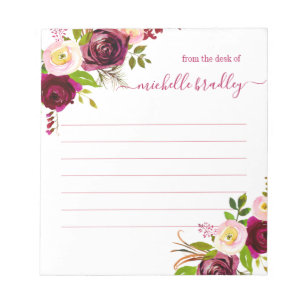 Floral Personalized   From The Desk Of Notepad