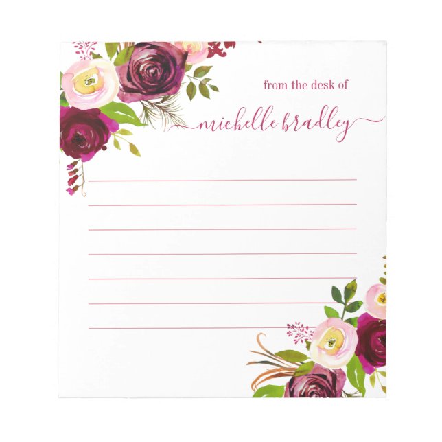 Floral Personalized | From The Desk Of Notepad (Front)