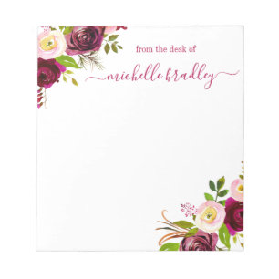 Floral Personalized   From The Desk Of Notepad