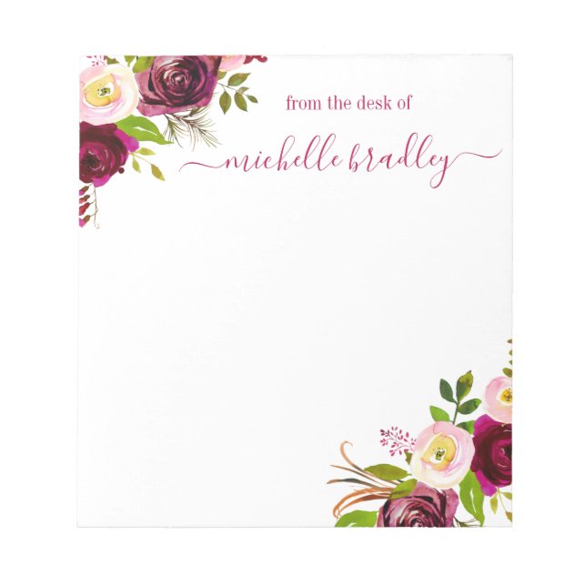 Floral Personalized | From The Desk Of Notepad (Front)