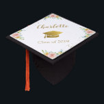 Floral personalized graduation cap topper gold<br><div class="desc">Floral personalized graduation cap topper gold</div>