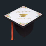 Floral personalized graduation cap topper gold<br><div class="desc">Floral personalized graduation cap topper gold</div>