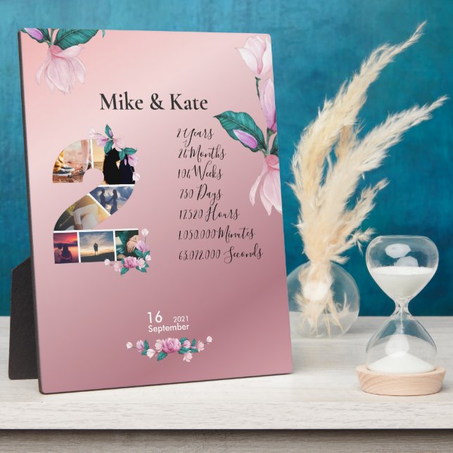 Floral Personalized Happy Anniversary With collage Plaque (Side)