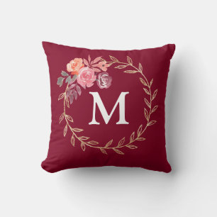 Floral Personalized Monogram Throw Pillow