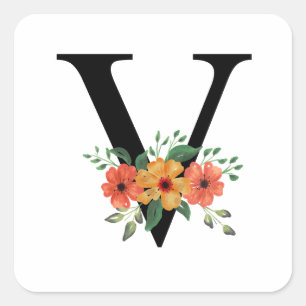 Floral Personalized Monogrammed Square Sticker