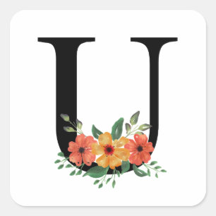 Floral Personalized Monogrammed Square Sticker