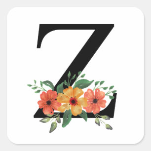 Floral Personalized Monogrammed Square Sticker