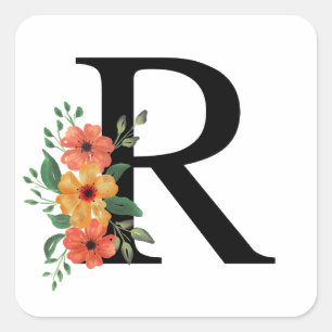 Floral Personalized Monogrammed Square Sticker