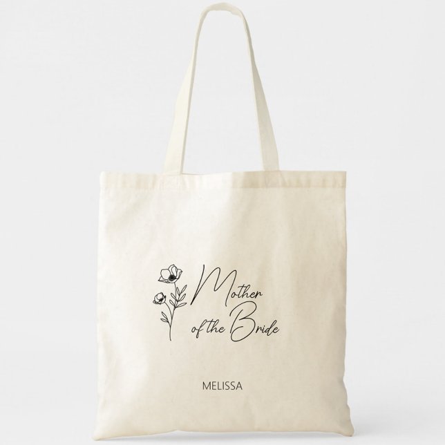 Floral Personalized Mother of the Bride Groom  Tote Bag (Mother of the Bride Tote Bag, Wildflower Floral Simple Modern Script, Wedding Party Gifts)