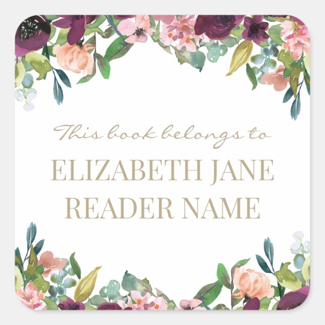 Floral Personalized Name Bookplate Label (Front)