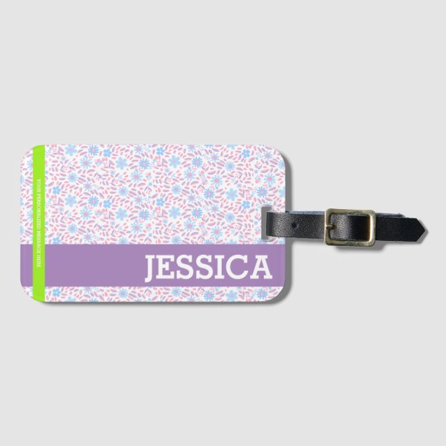 Floral Personalized Name  Luggage Tag (Front Horizontal)