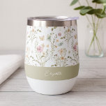 Floral Personalized Name Wildflower<br><div class="desc">Sip in style with this beautifully crafted insulated wine tumbler, designed to bring elegance to every moment. Featuring a delicate wildflower pattern in soft pastel tones, this tumbler captures the charm of a blooming meadow with butterflies and greenery. The design is complemented by a muted sage-green band, personalized with your...</div>