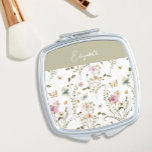 Floral Personalized Name Wildflower Compact Mirror<br><div class="desc">Make this personalized floral compact mirror your own! The beautiful design consists of your name, in a modern script font, surrounded by watercolor wildflowers in pink, blue and sage green. This compact is perfect for carrying with you in your purse, backpack, or pocket and is the perfect gift for a...</div>