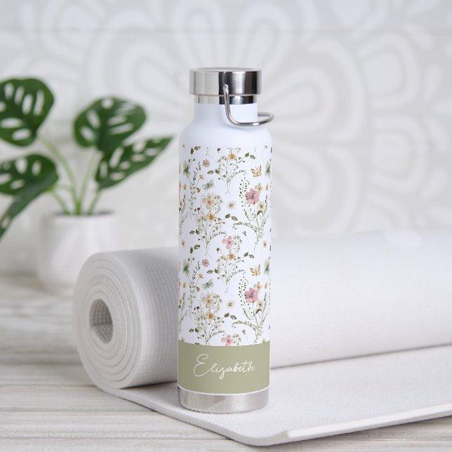 Floral Personalized Name Wildflower Water Bottle (Yoga)