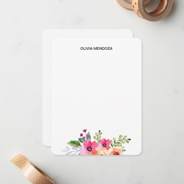 Floral Personalized Note Cards (Front/Back In Situ)