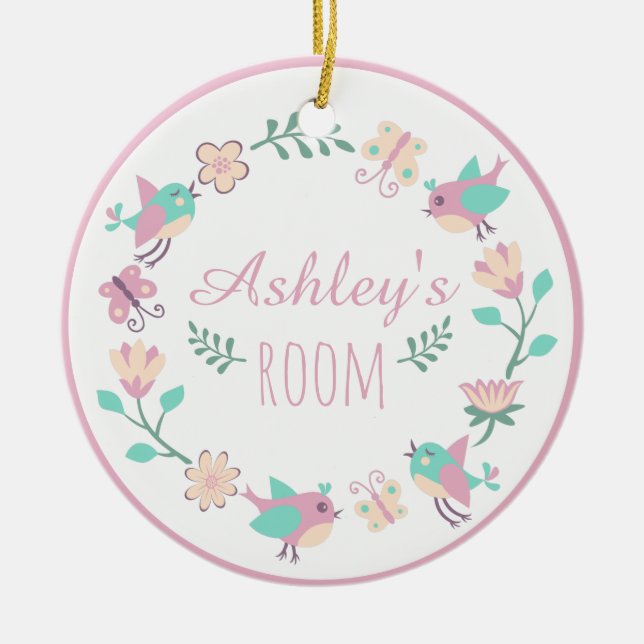 Floral Personalized Ornament For Girl's Room (Front)