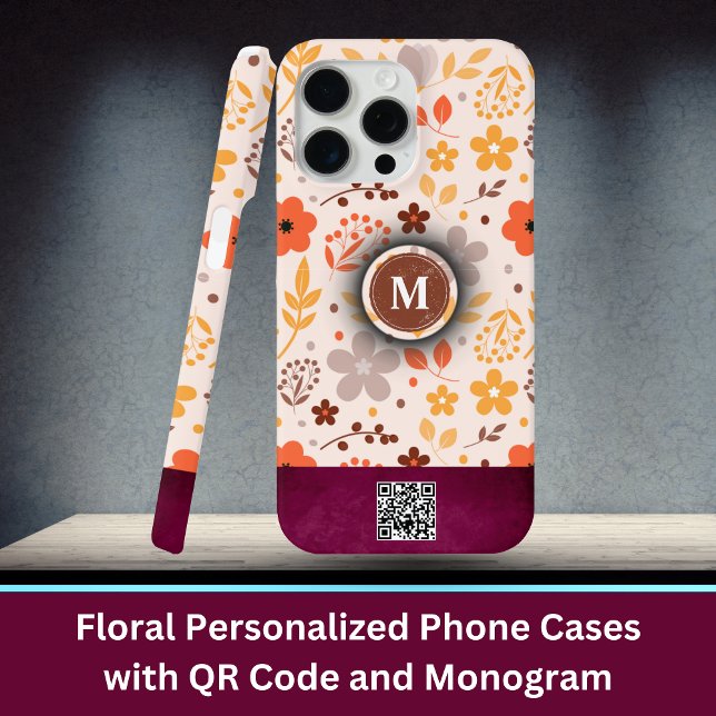 Floral Personalized Phone Cases with QR Code (Floral Personalized Phone Cases with QR Code and Monogram)