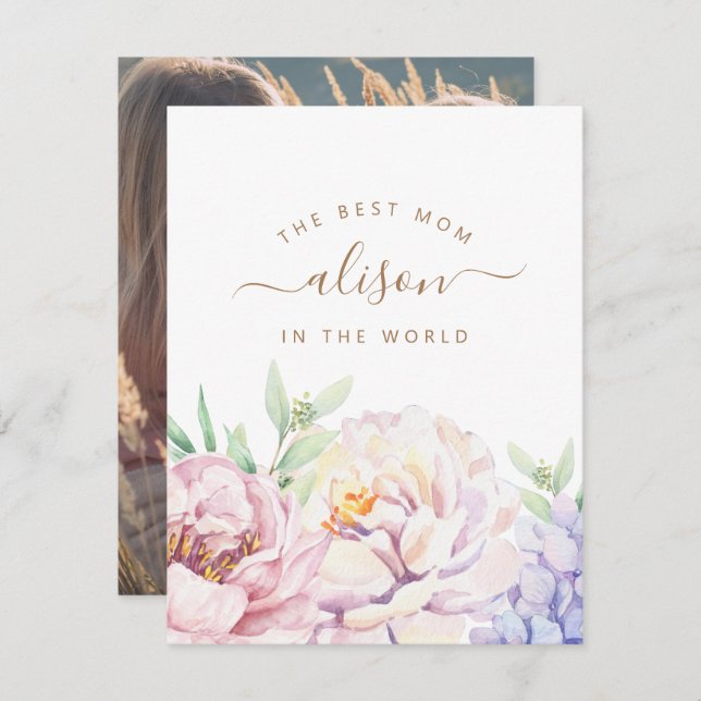Floral Personalized Photo Card for Mom (Front/Back)