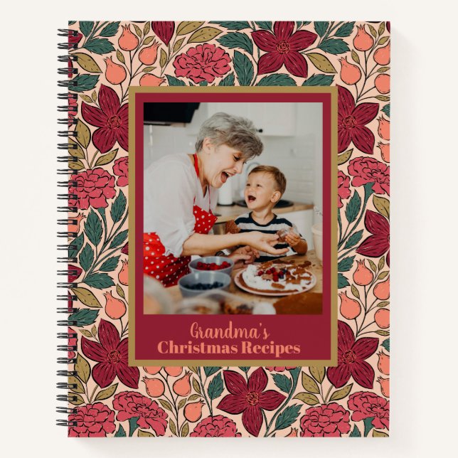 Floral Personalized Photo Christmas recipes book (Front)