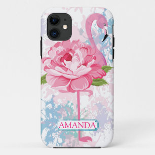 Floral Personalized Pink flamingo design iPhone 11 Case