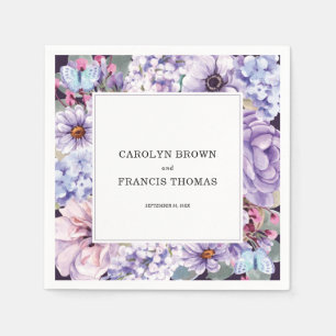 Floral Personalized Purple Watercolor Wedding Napkin