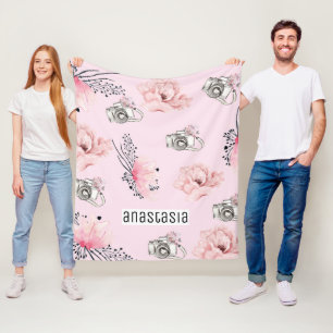 Floral Personalized Rose Fleece Blanket