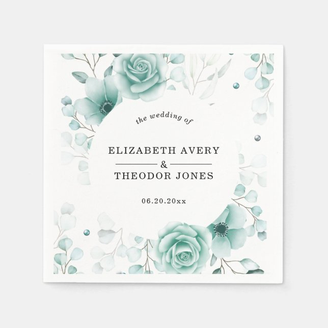 Floral Personalized sage greens Wedding Napkin (Front)