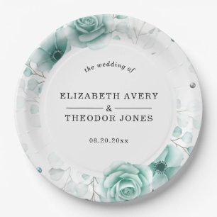 Floral Personalized sage greens Wedding Napkins Paper Plate