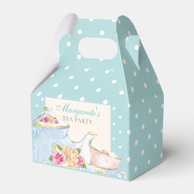 Floral Personalized Tea Party Polka dot Favor Box (Front Side)