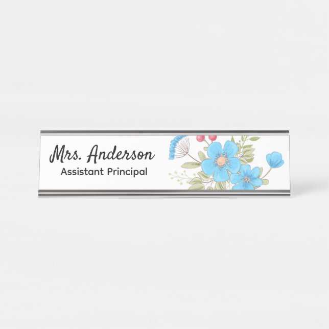 Floral Personalized Teachers Principals Women Boss Desk Name Plate (Front)