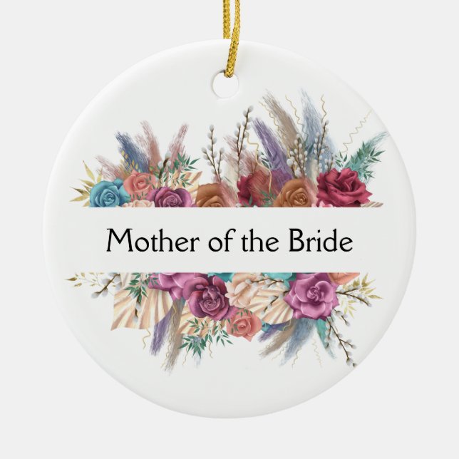 Floral Personalized Trendy Wedding Bridal Party  Ceramic Ornament (Front)