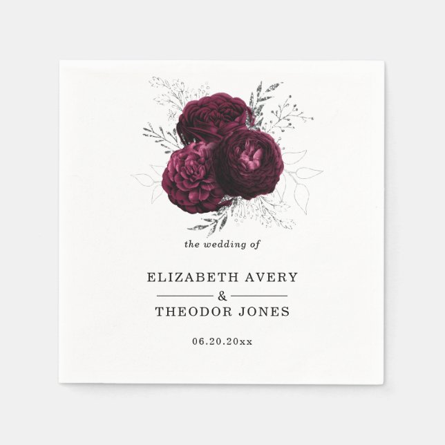 Floral Personalized  Wedding Burgundy Napkin (Front)