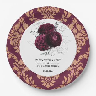 Floral Personalized Wedding Burgundy Napkins Paper Plate