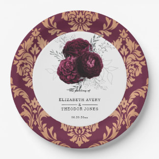Floral Personalized Wedding Burgundy Napkins Paper Plate