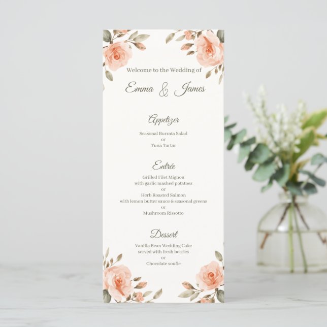Floral Personalized Wedding Menu Card (Standing Front)